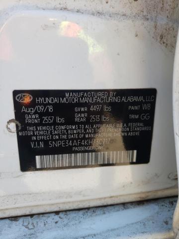 5NPE34AF4KH730717 - 2019 HYUNDAI SONATA LIM WHITE photo 10