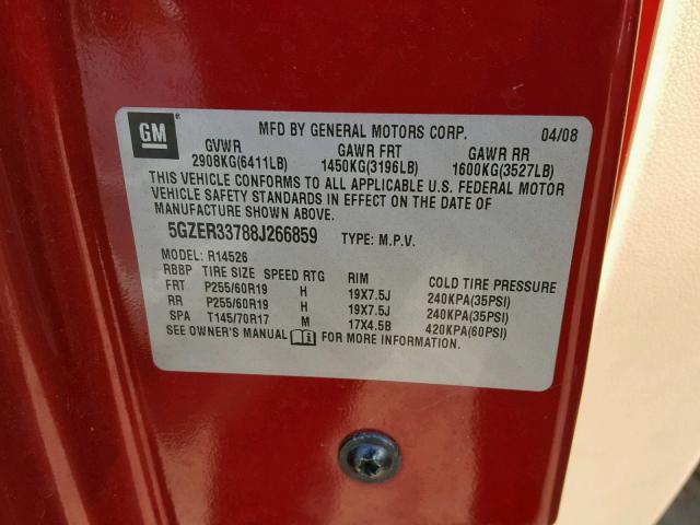 5GZER33788J266859 - 2008 SATURN OUTLOOK XR 勃艮第红 照片 10