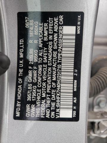 SHHFK7H40HU231710 - 2017 HONDA CIVIC SPOR SILVER photo 10