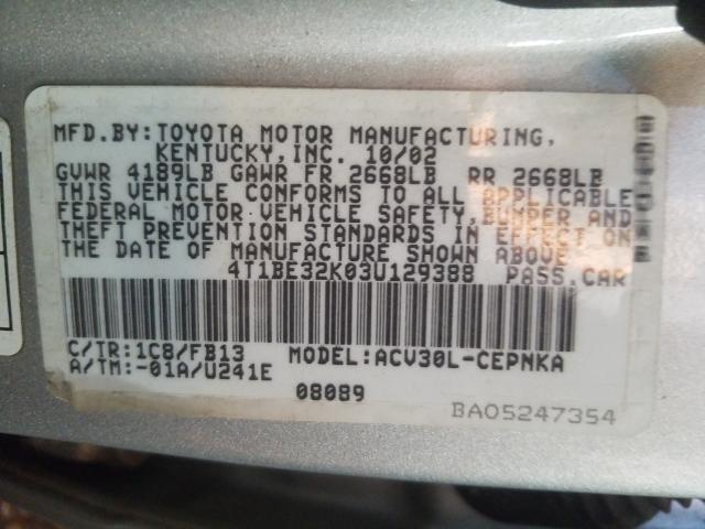 4T1BE32K03U129388 - 2003 TOYOTA CAMRY LE SILVER photo 10