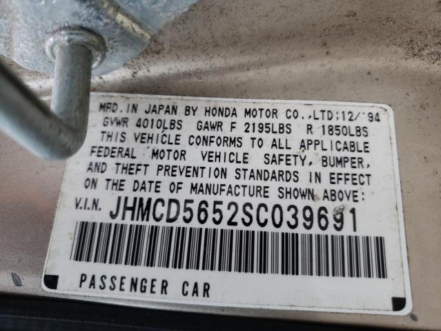 JHMCD5652SC039691 - 1995 HONDA ACCORD GOLD photo 10