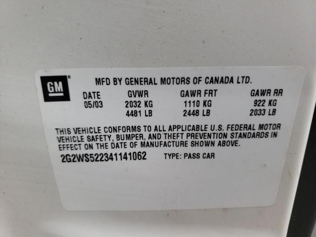 2G2WS522341141062 - 2004 PONTIAC GRAND PRIX თეთრი ფოტო 10