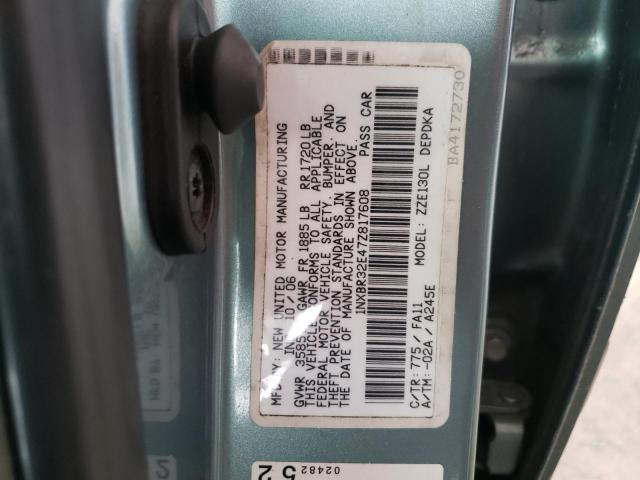 1NXBR32E47Z817608 - 2007 TOYOTA COROLLA CE GREEN photo 10