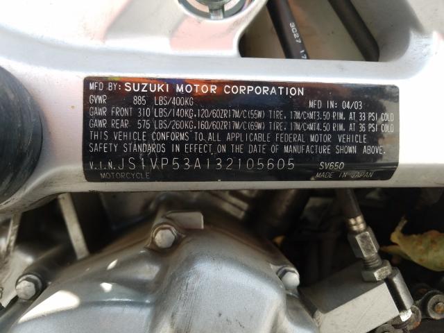 JS1VP53A132105605 - 2003 SUZUKI SV650  photo 10