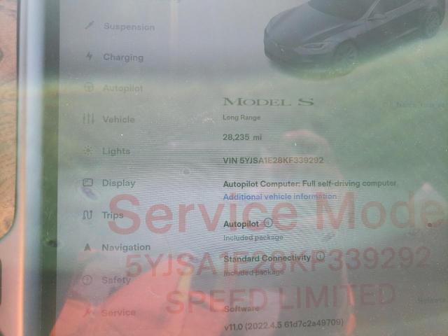 5YJSA1E28KF339292 - 2019 TESLA MODEL S Grafito foto 8