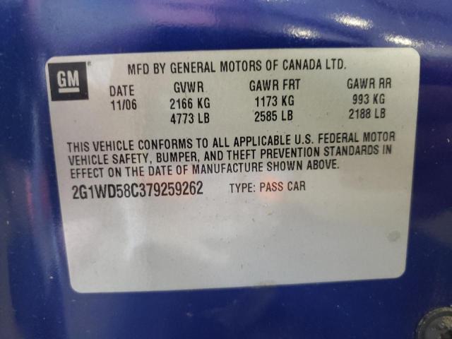 2G1WD58C379259262 - 2007 CHEVROLET IMPALA SUP ლურჯი ფოტო 10