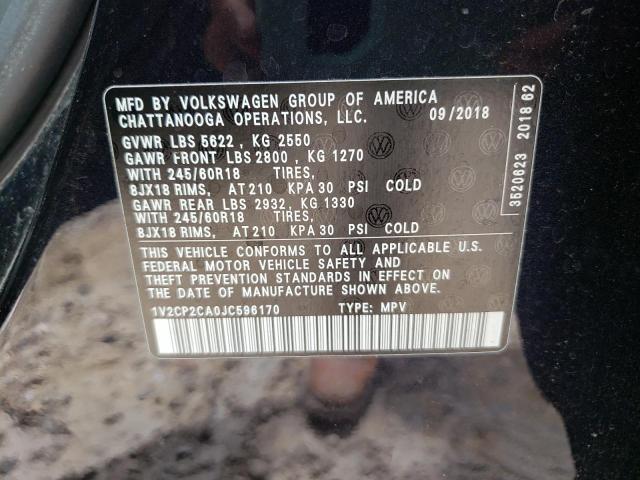 1V2CP2CA0JC596170 - 2018 VOLKSWAGEN ATLAS SE BLACK photo 10