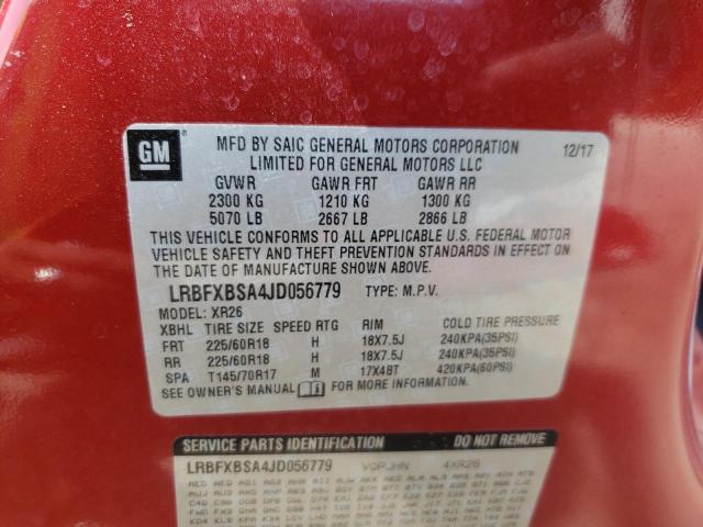 LRBFXBSA4JD056779 - 2018 BUICK ENVISION P RED photo 10