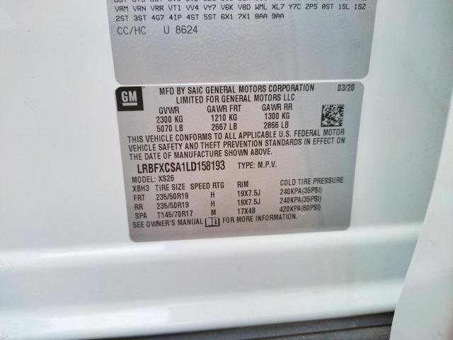 LRBFXCSA1LD158193 - 2020 BUICK ENVISION E თეთრი ფოტო 10