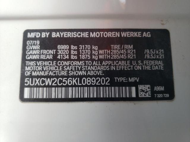 5UXCW2C56KL089202 - 2019 BMW X7 XDRIVE4 WHITE photo 10