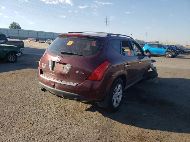 JN8AZ08W87W616043 - 2007 NISSAN MURANO SL MAROON photo 4