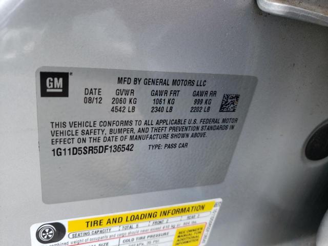 1G11D5SR5DF136542 - 2013 CHEVROLET MALIBU 1LT ვერცხლისფერი ფოტო 10