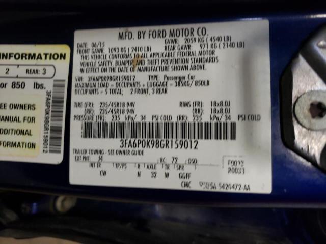 3FA6P0K98GR159012 - 2016 FORD FUSION TIT BLUE photo 10