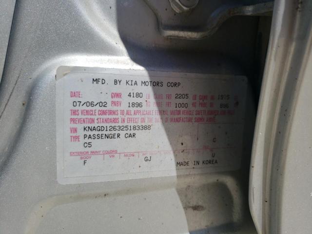 KNAGD126325183388 - 2002 KIA OPTIMA MAGENTIS  photo 10