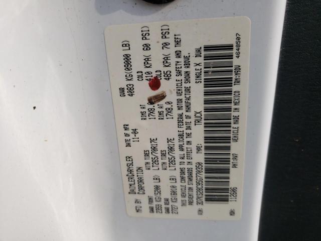 3D7KS28C95G770350 - 2005 DODGE RAM 2500 S Սպիտակ լուսանկար 10