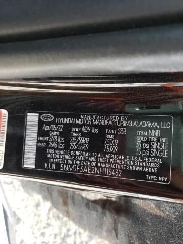 5NMJF3AE2NH115432 - 2022 HYUNDAI TUCSON SEL BLACK photo 10