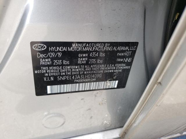 5NPEL4JA3LH014090 - 2020 HYUNDAI SONATA SEL SILVER photo 10