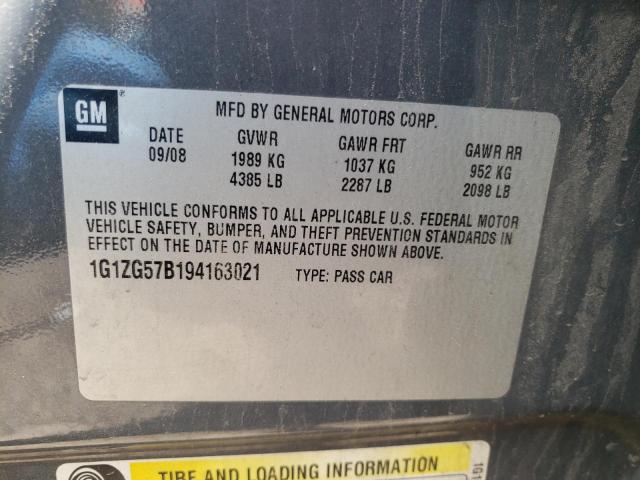 1G1ZG57B194163021 - 2009 CHEVROLET MALIBU LS GRAY photo 10