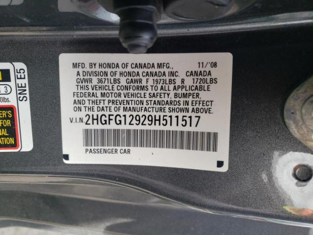 2HGFG12929H511517 - 2009 HONDA CIVIC EXL  照片 10