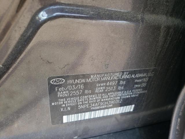 5NPE34AF9GH390312 - 2016 HYUNDAI SONATA SPO GRAY photo 10