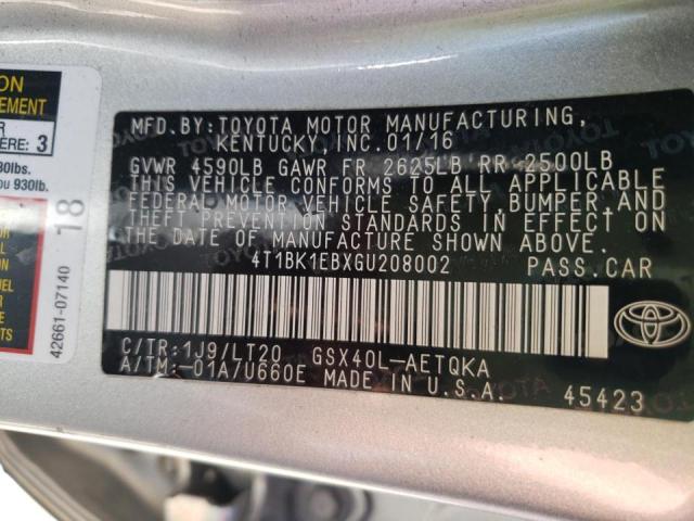 4T1BK1EBXGU208002 - 2016 TOYOTA AVALON XLE SILVER photo 10