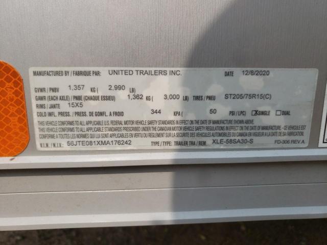 56JTE081XMA176242 - 2021 UNIT UTILITY TR ვერცხლისფერი ფოტო 10