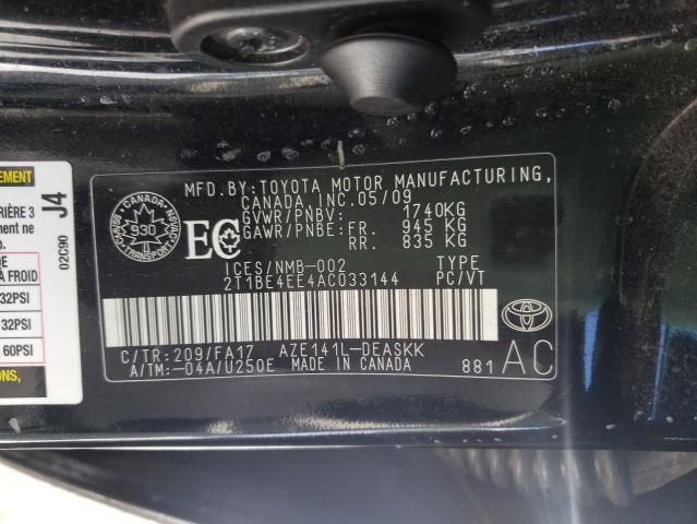 2T1BE4EE4AC033144 - 2010 TOYOTA COROLLA XR 黑色 照片 10