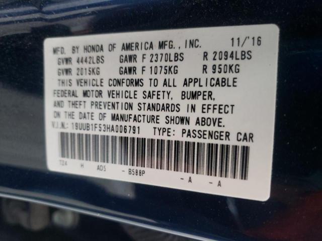 19UUB1F53HA006791 - 2017 ACURA TLX TECH BLUE photo 10