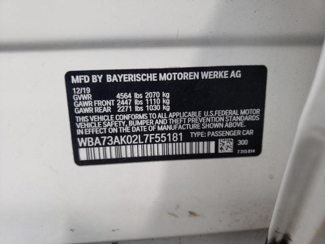 WBA73AK02L7F55181 - 2020 BMW 228XI WHITE photo 10