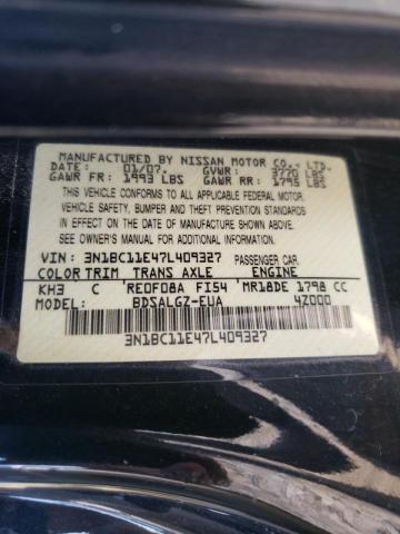 3N1BC11E47L409327 - 2007 NISSAN VERSA BLACK photo 10