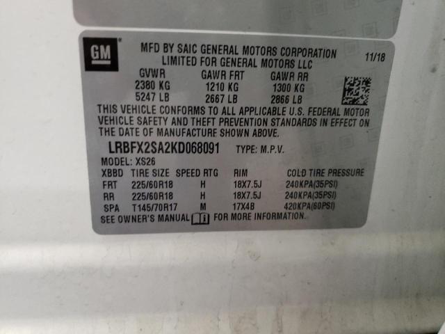 LRBFX2SA2KD068091 - 2019 BUICK ENVISION E WHITE photo 10
