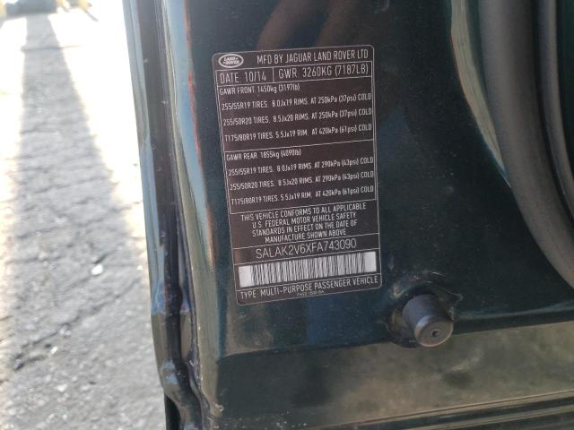 SALAK2V6XFA743090 - 2015 LAND ROVER LR4 HSE LU GREEN photo 10