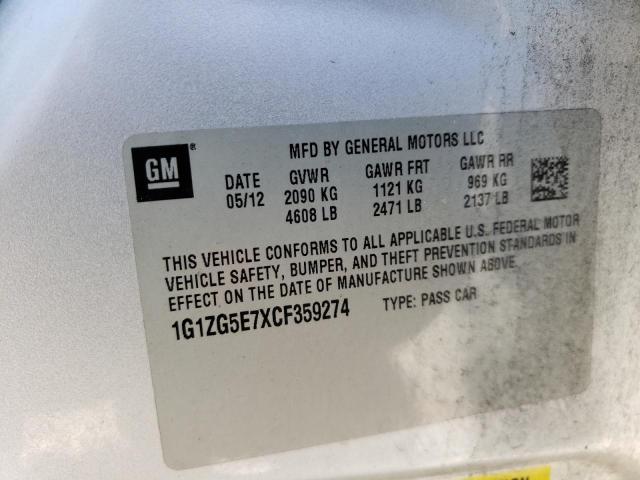 1G1ZG5E7XCF359274 - 2012 CHEVROLET MALIBU LTZ ვერცხლისფერი ფოტო 10