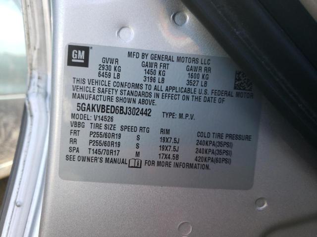 5GAKVBED6BJ302442 - 2011 BUICK ENCLAVE CXL  photo 10