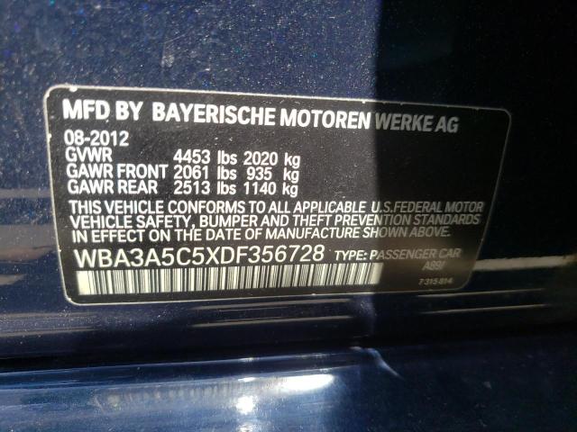 WBA3A5C5XDF356728 - 2013 BMW 328 I BLUE photo 10