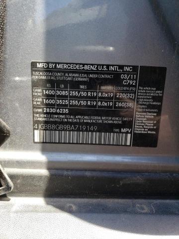 4JGBB8GB9BA719149 - 2011 MERCEDES-BENZ ML 350 4MA SILVER photo 10