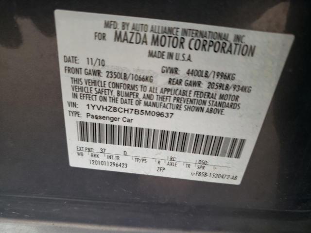 1YVHZ8CH7B5M09637 - 2011 MAZDA 6 I BLUE photo 10