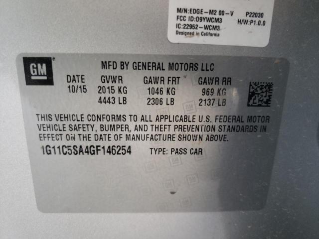 1G11C5SA4GF146254 - 2016 CHEVROLET MALIBU LIM SILVER photo 10