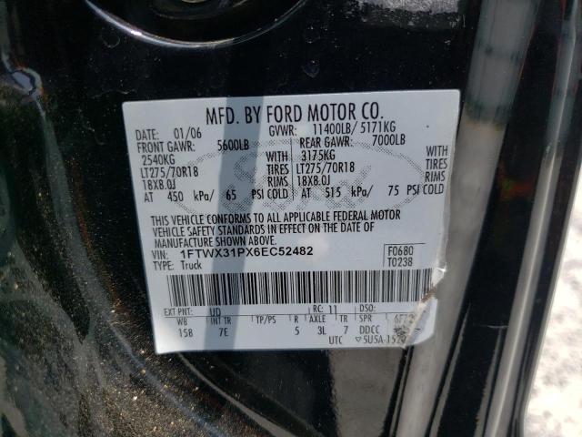 1FTWX31PX6EC52482 - 2006 FORD F-350 BLACK photo 10