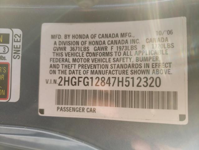 2HGFG12847H512320 - 2007 HONDA CIVIC EX BLUE photo 10