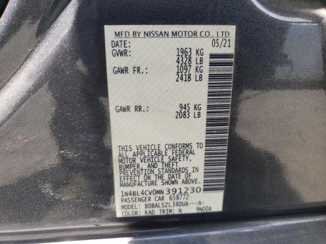 1N4BL4CV0MN391230 - 2021 NISSAN ALTIMA SR GRAY photo 10