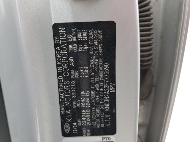 KNDJN2A23F7776690 - 2015 KIA SOUL SILVER photo 10