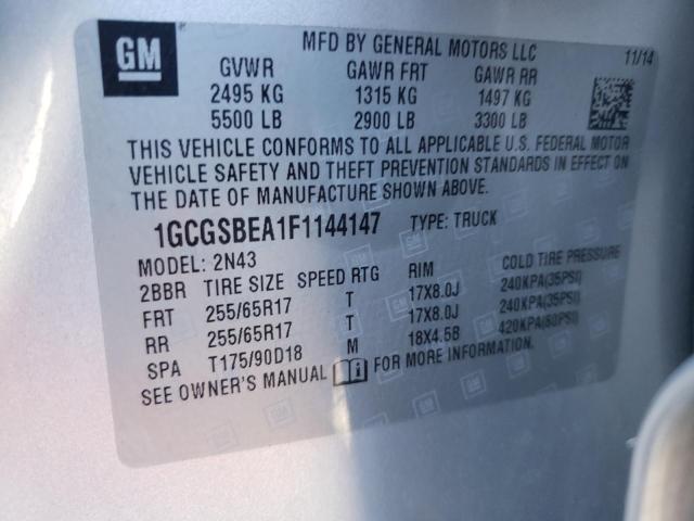 1GCGSBEA1F1144147 - 2015 CHEVROLET COLORADO L SILVER photo 10