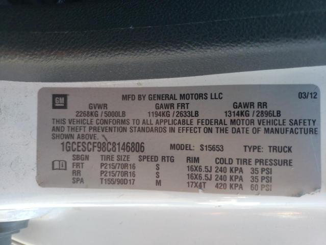 1GCESCF98C8146806 - 2012 CHEVROLET COLORADO L WHITE photo 10