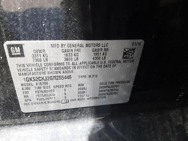 1GKS2CKJ2GR255446 - 2016 GMC YUKON DENA BLACK photo 10