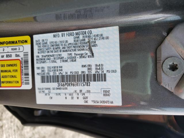 3FA6P0K96ER115782 - 2014 FORD FUSION TIT GRAY photo 10