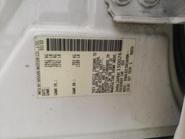 1N4AL2AP8AC150026 - 2010 NISSAN ALTIMA BAS WHITE photo 10