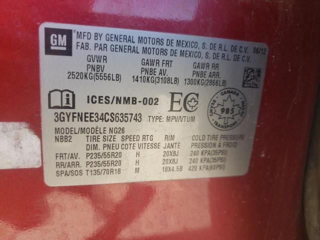 3GYFNEE34CS635743 - 2012 CADILLAC SRX PERFOR 红色 照片 10