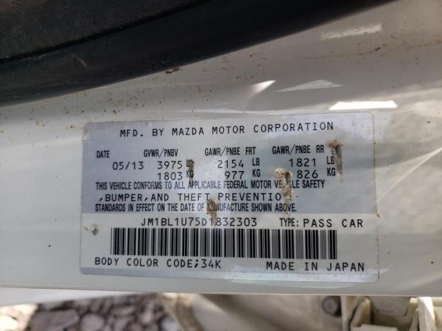 JM1BL1U75D1832303 - 2013 MAZDA 3 I WHITE photo 10