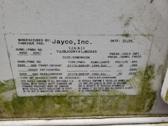 1UJBJ02K141JB0345 - 2004 JAYC TRAVEL TRL თეთრი ფოტო 10